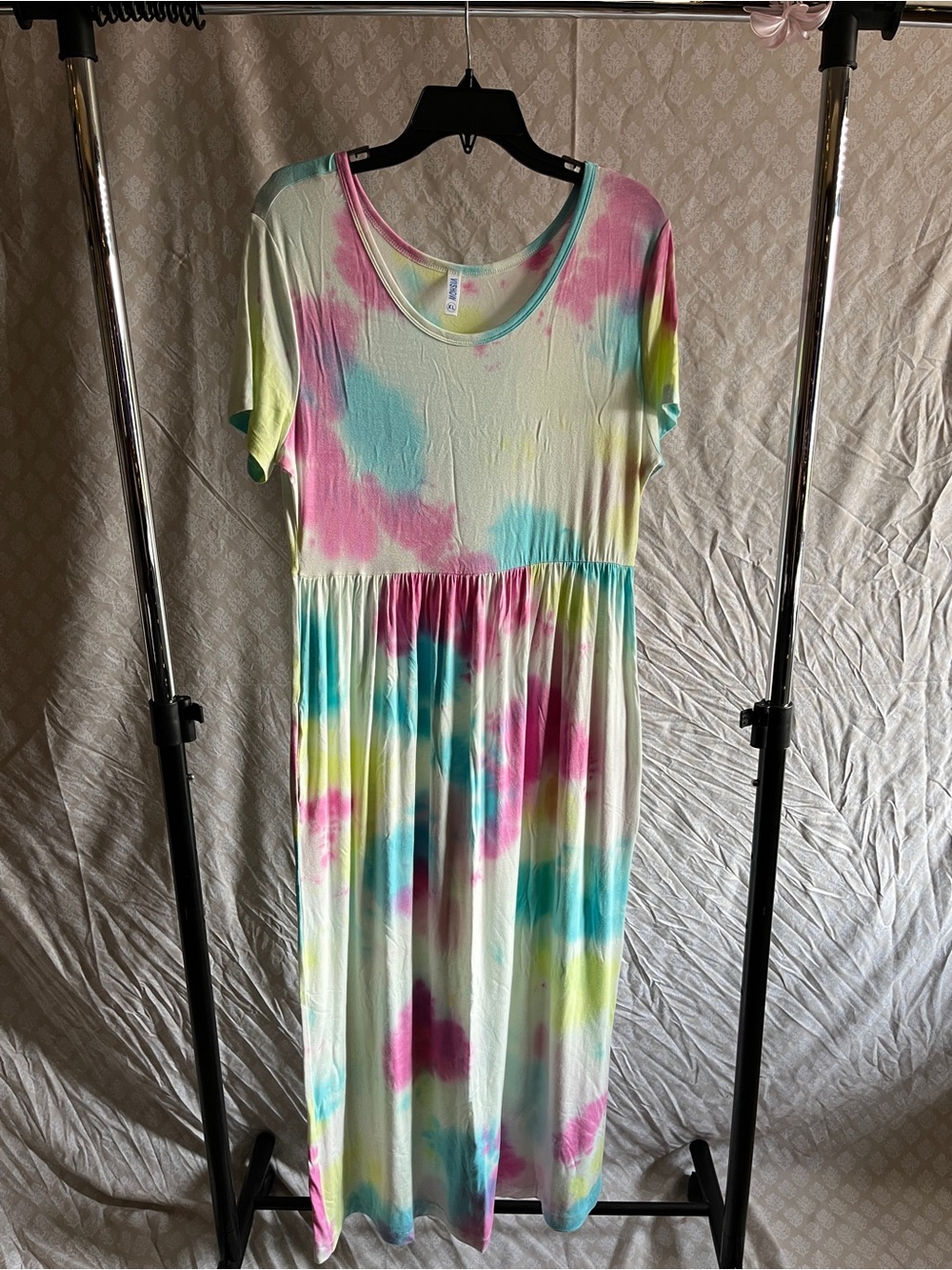 Woman’s Pastel Tie-Dye Maxi Dress - Pink, Blue & Yellow
